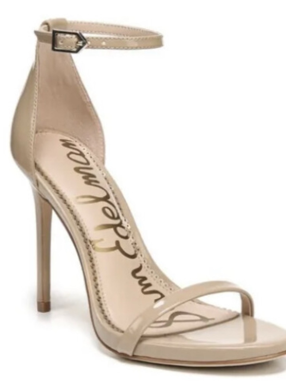 Sam Edelman Beige Patent Ankle-Strap Stiletto Sandal